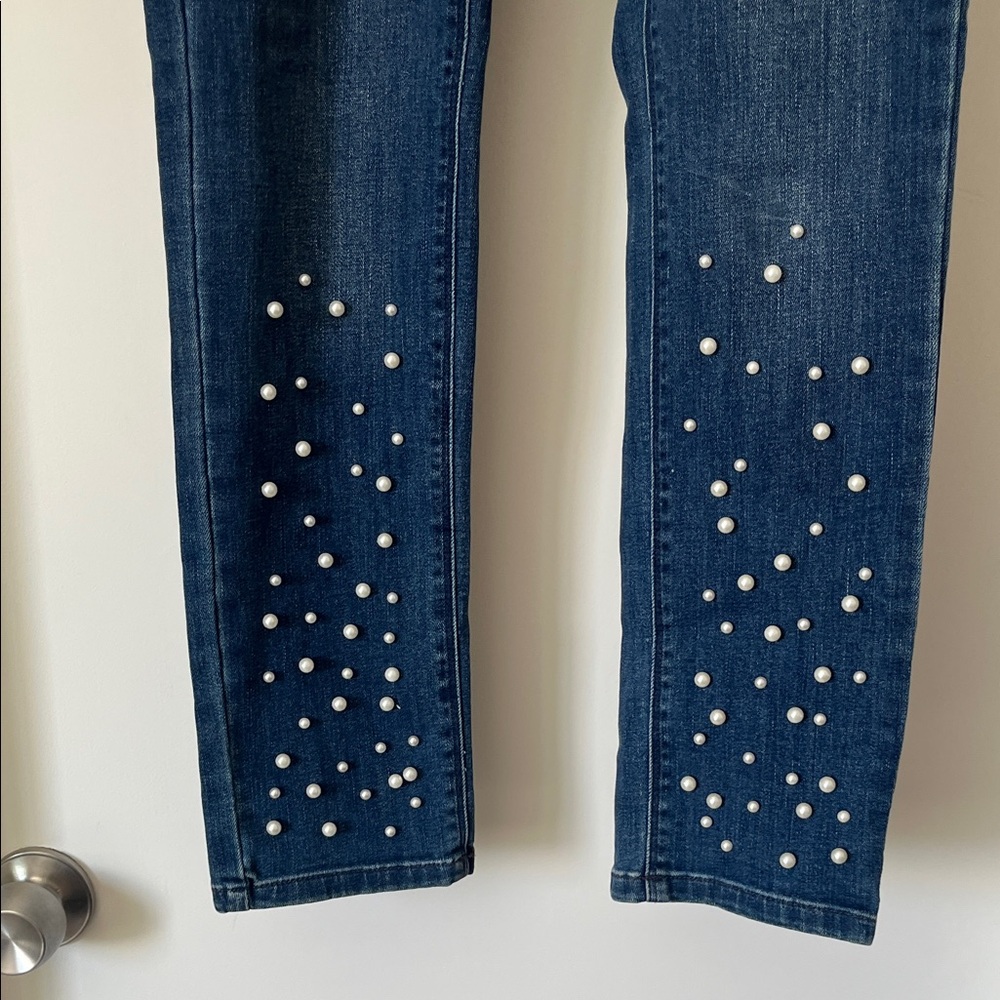 Karl Lagerfeld Dark Blue Skinny Jeans with Pearl Studs - Picture 3 of 6